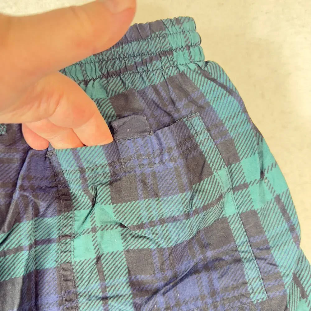 Catalina Men’s Large Swim Trunks Green Plaid Lined Board Shorts Drawstring Waist